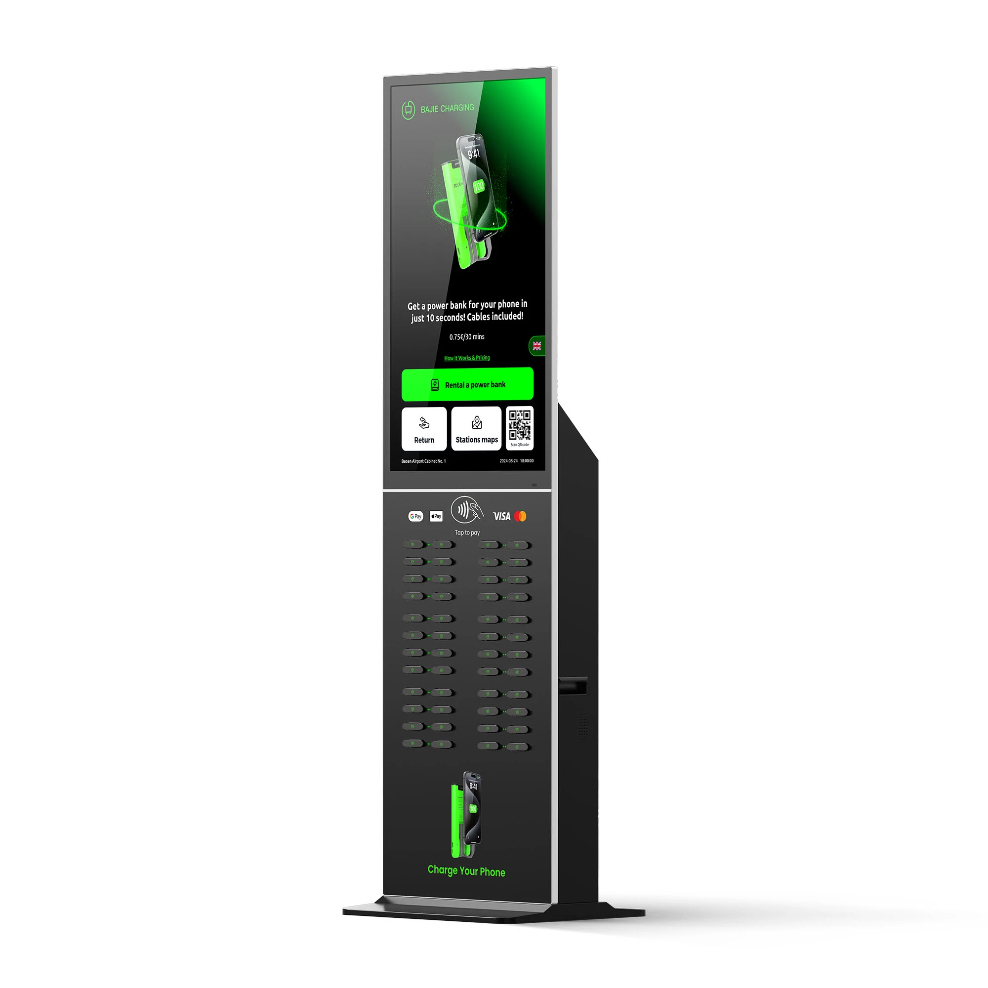 48-Slot Power Bank Kiosk (Touch Screen + POS)