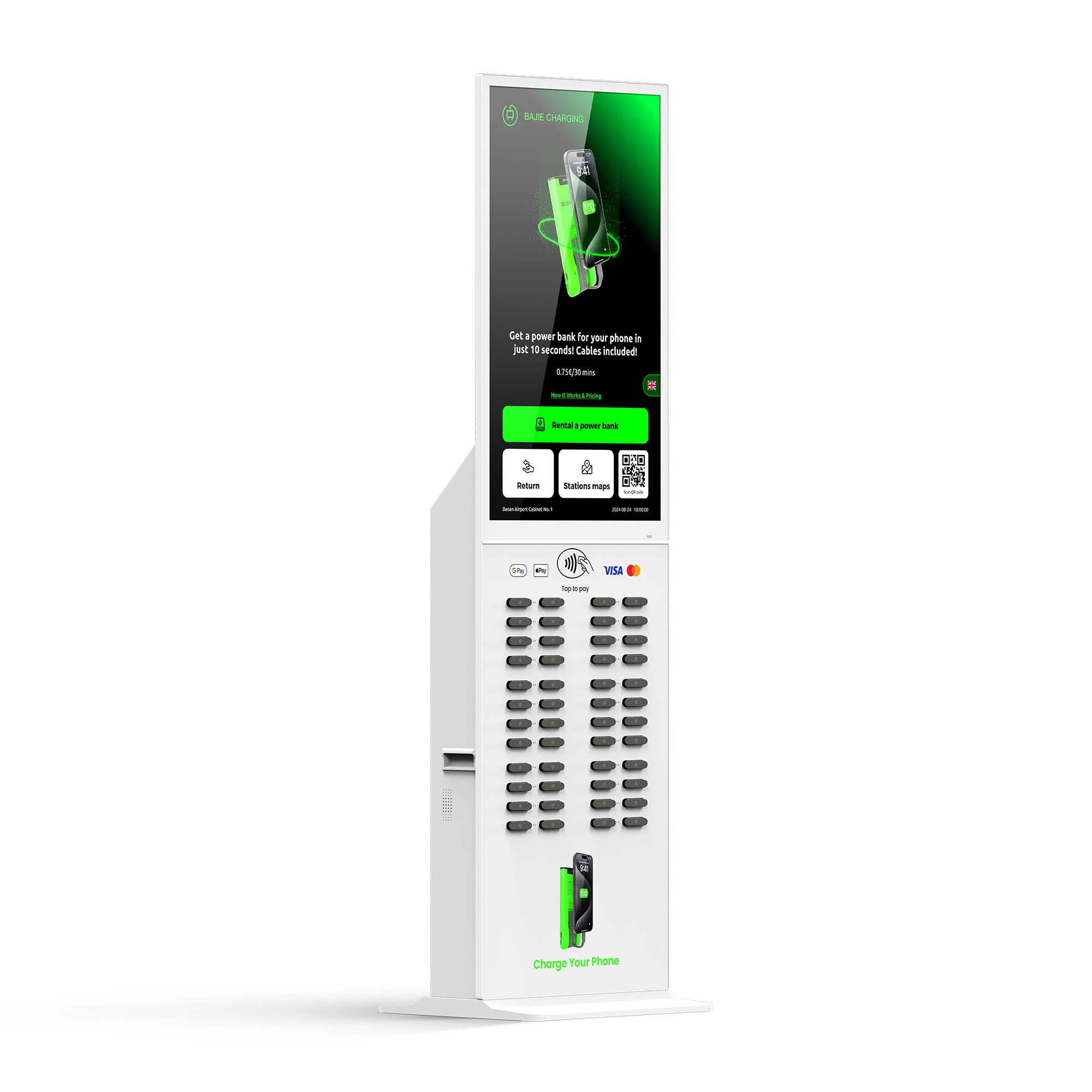 48-Slot Power Bank Kiosk (Touch Screen + POS)